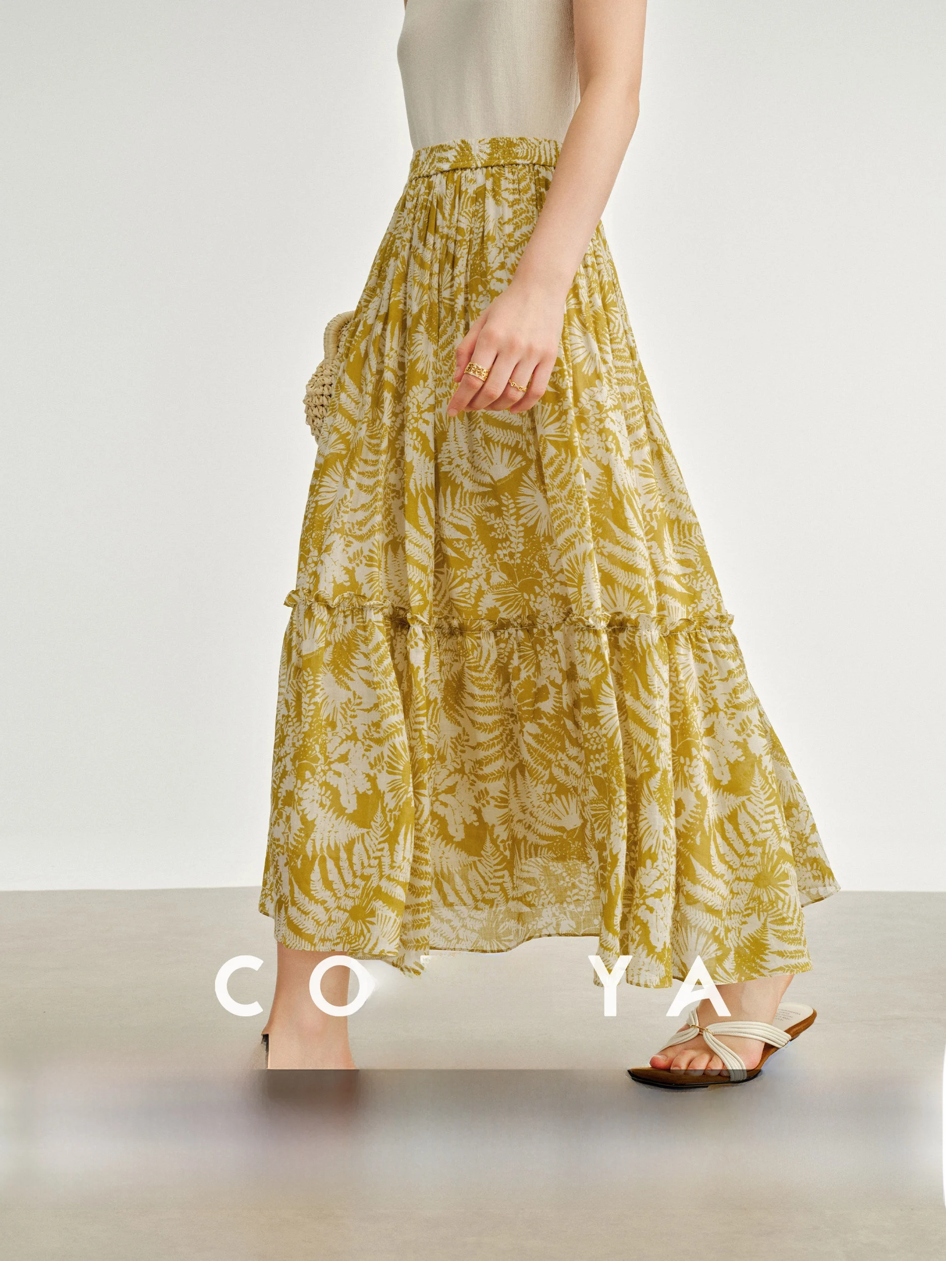 

Льняная плиссированная юбка-трапеция с цветочным принтом и высокой талией для женщин, летняя, легкая, в стиле А-линия, для пляжного отдыха