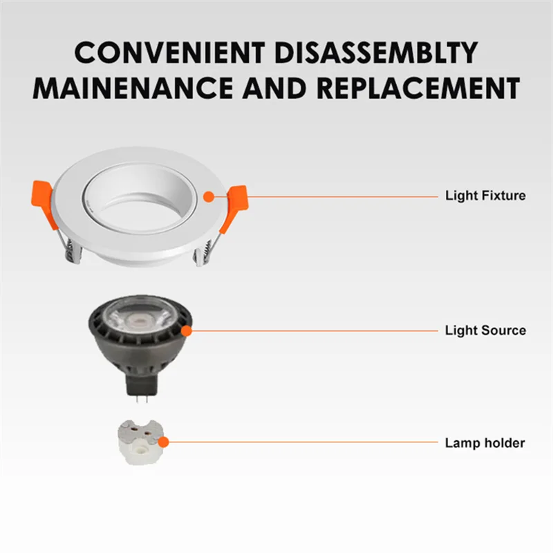 2024 New Led spot light housing cover round embedded angle adjustable GU10 MR16 GU5.3 anti-glaring downlight frame