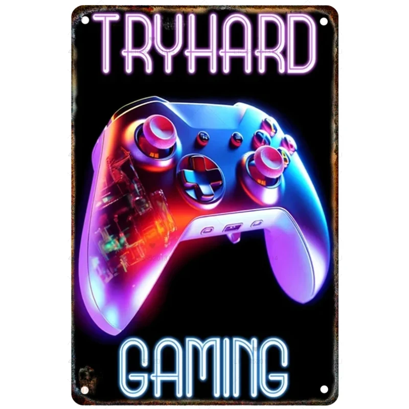 ملصق معدني للاعبين نيون ، لوحة قصدير ، لوحة عتيقة ، جدارية ، منزل ، غرفة أطفال ، غرفة ألعاب ، لوحات ديكور جدارية