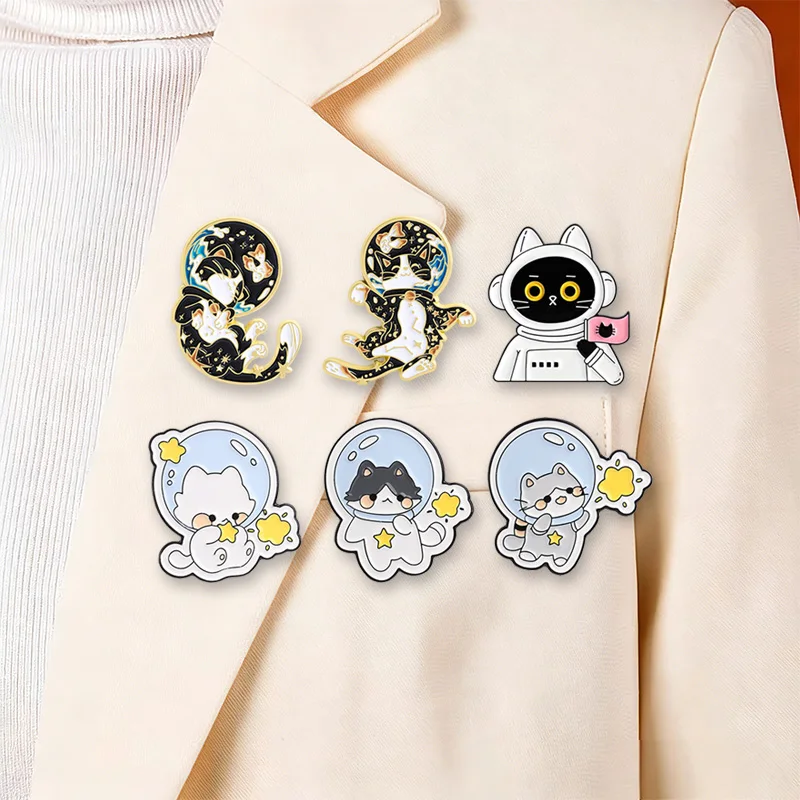 2-7 STÜCK/SET Cartoon-Tier-Kollektion Brosche Emaille-Pin Cosplay Spiel Hexe Ritter Schwarze Katze UFO-Katze Alien Frosch Ente Abzeichen Schmuck – Detail 14