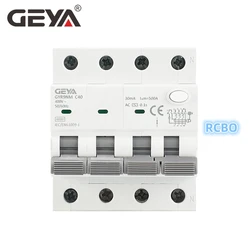 GEYA GYR9NM 4P 3P+N 16A 25A 32A 40A 6KA Electro-Magnetic AC Type RCBO With Over Current Protection 30mA 100mA 300mA