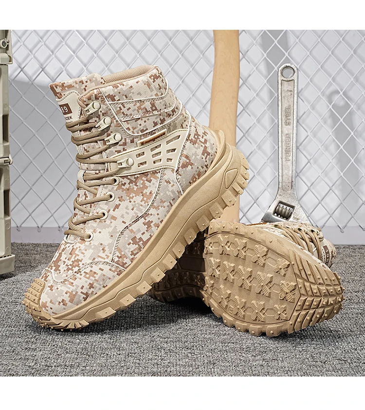 Herbst- und Winter-Herren-High-Top-Stiefel, Freizeitsportschuhe, verstärkte, stoßfeste Zehenpartie, rutschfeste, dick gepolsterte Sohle mit tiefer Struktur, High-Top-Knöchelschutzdesign, geeignet für Bergsteigen, Wandern, Arbeiten im Freien, verschleiß- und reißfest, für Outdoor-Aktivitäten. – Detail 16