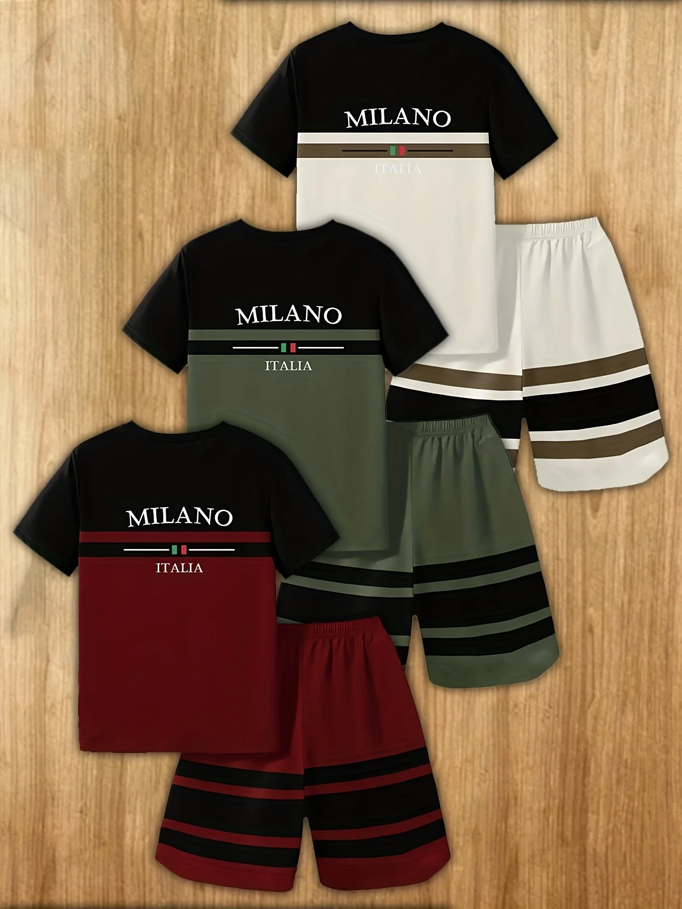 Fashion Summer 2025 Two Piece Set of Shirt and Shorts Round Neck T-shirt and Shorts Polyester Men's Casual Sports Suit