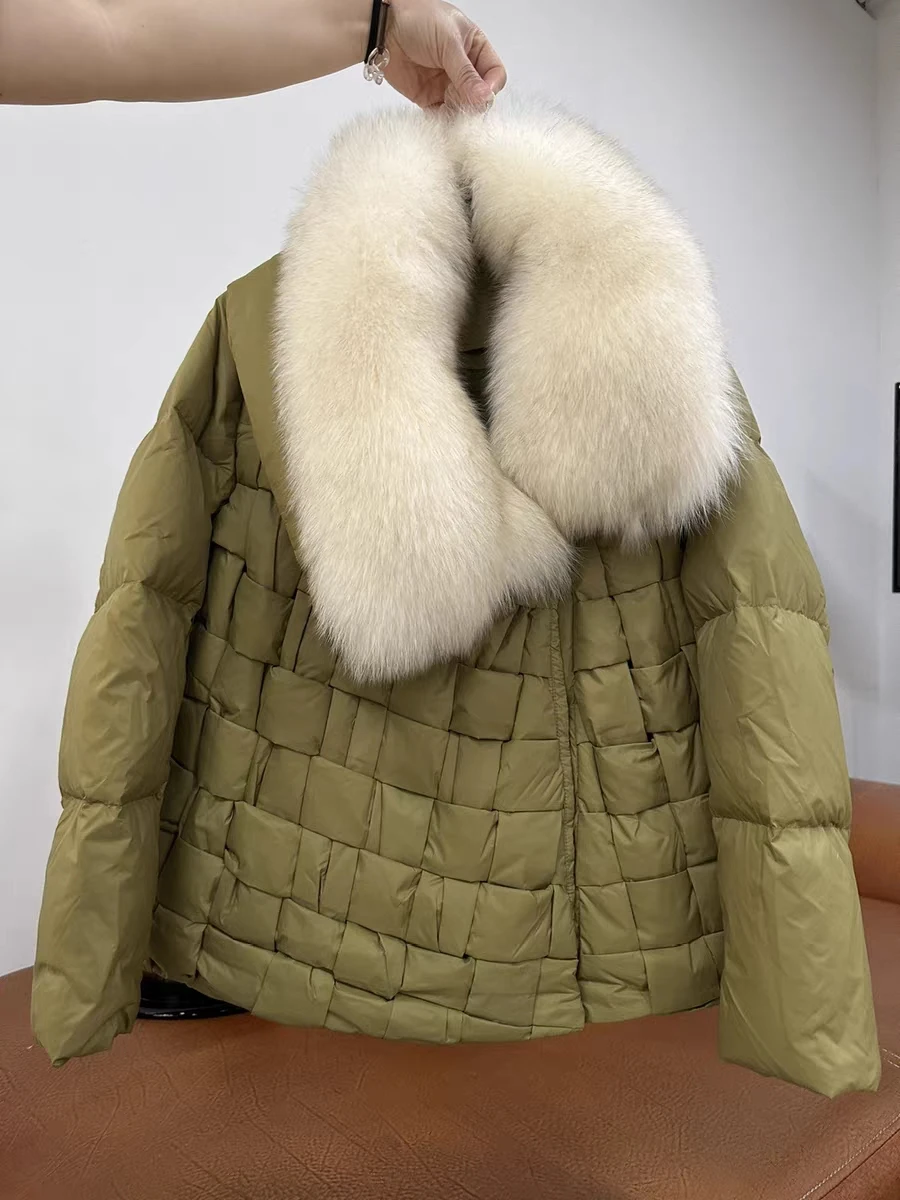 

Hot Sales Big Fox Fur Collar Thickened White Goose Down Women's Korean Edition Foreign Style Solid Color Casual Fur Coat