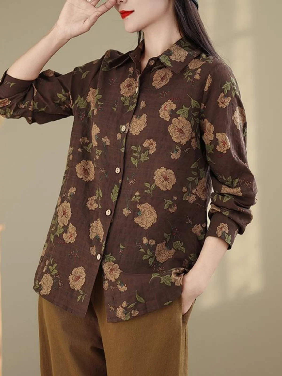 

Длинный женский свободный кардиган свободного кроя в стиле ретро с цветочным принтом Sve irt, топ с высокой талией для поездок на работу, верхняя одежда больших размеров