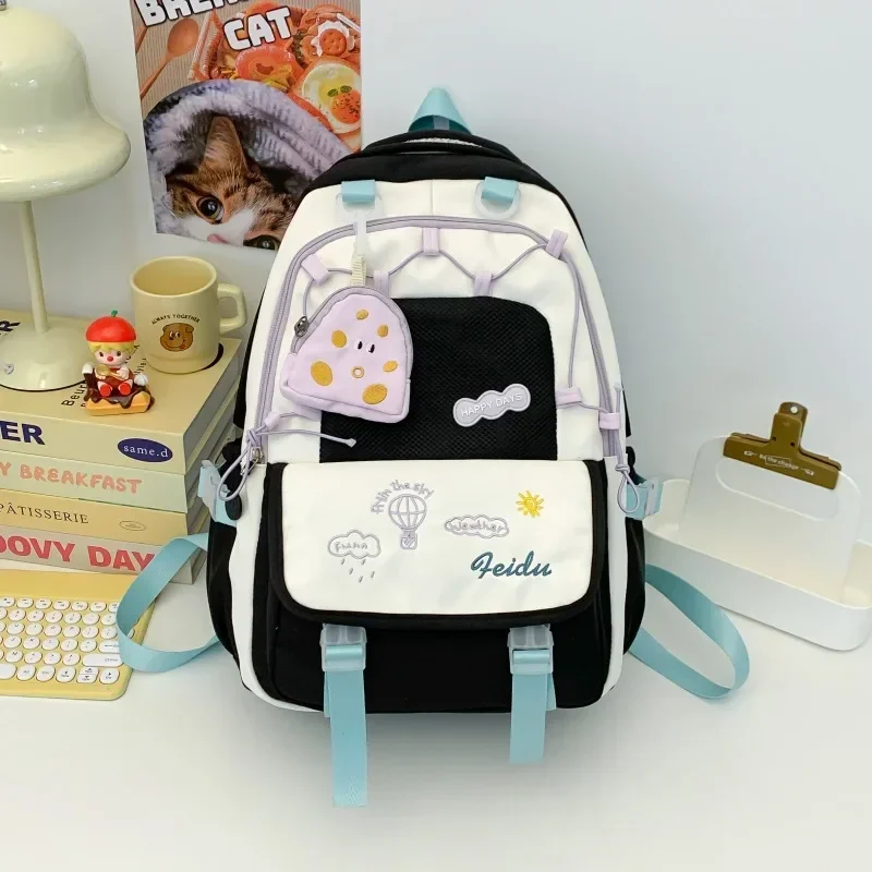 Nylon Large Capacity Contrast Color Zipper Sewing Thread Backpack Softback 2025 Casual Versatile Soft Student Schoolbag