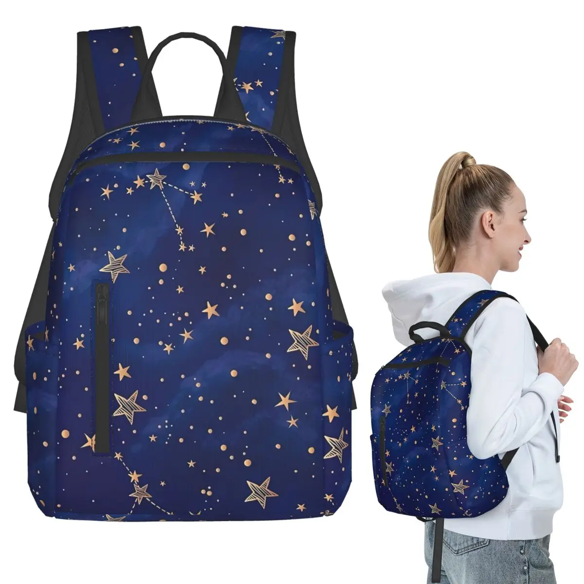 Navy Blue Sky And Stars Print (3) Backpack Student BookBag Boys Girls School Bag Computer Shoulder Bags Men Women