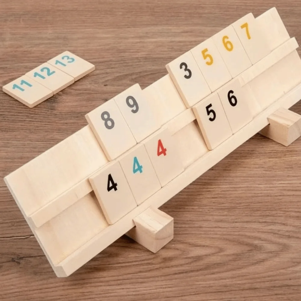 106개 클래식 게임 우든 럼미큐브 게임 휴대용 케이스 106 타일 럼미 큐브 게임 여행 세트 주사위 부모-자녀 상호작용