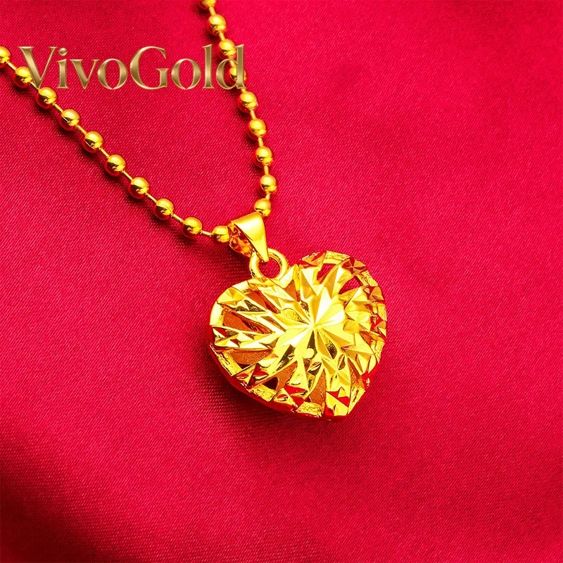 

VivoGold VivoGold Love Necklace for Women, 24K Gold, AU999 | Antique heart carvings with distressed finish, vintage charm for cl
