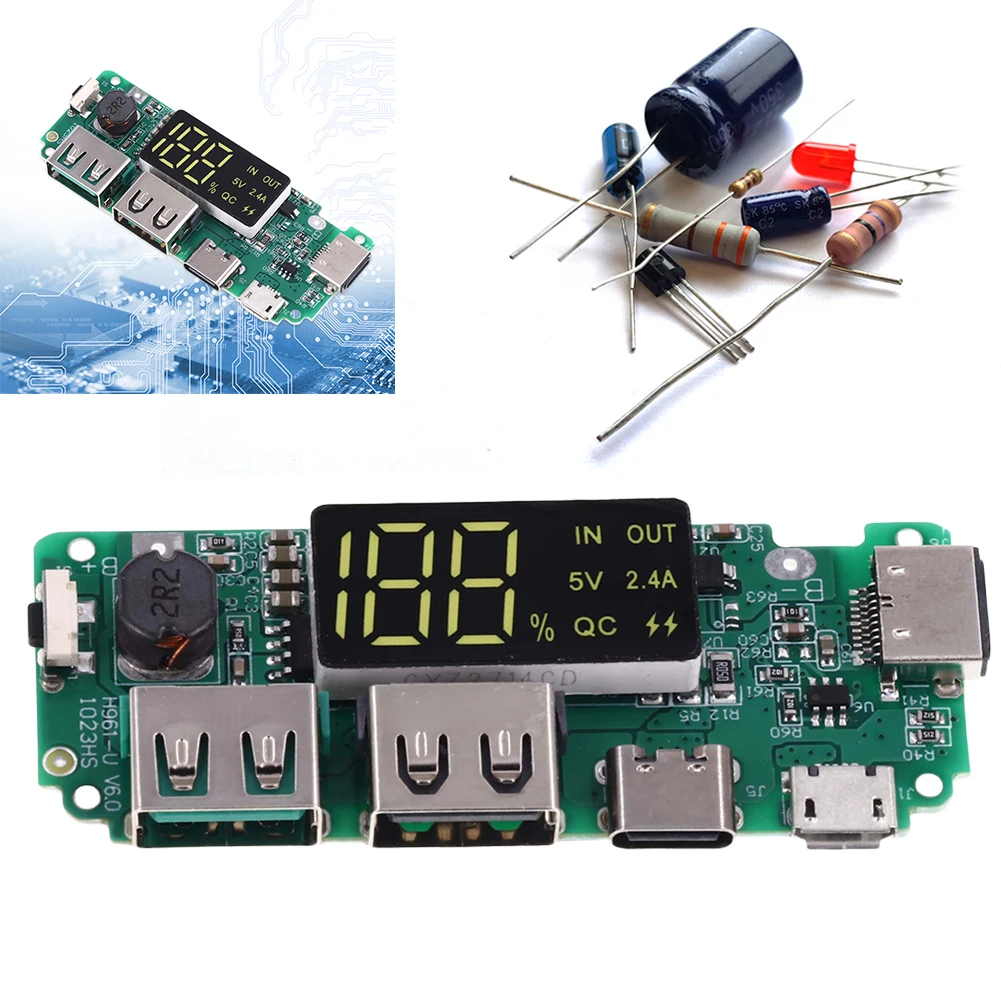 18650 Mobile Power Bank Charging Module with Overcharge LED Display Dual USB Lithium Battery Charger Circuit Protection Board 2A