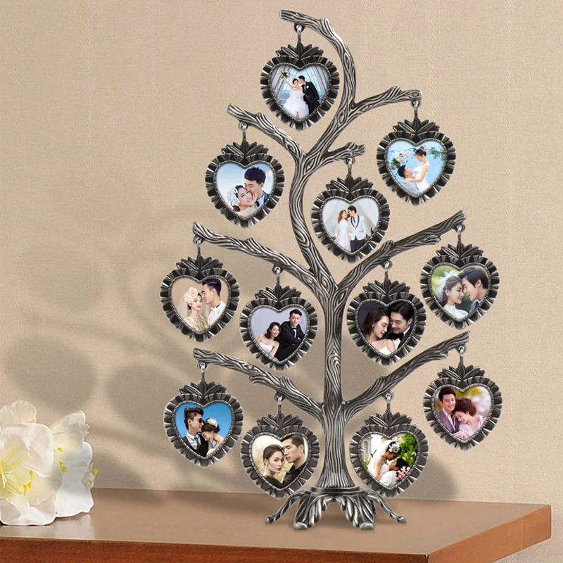 Tree-shaped golden photo frame birthday gift for wife and girlfriend wedding souvenirs 12 pendant easel combinations