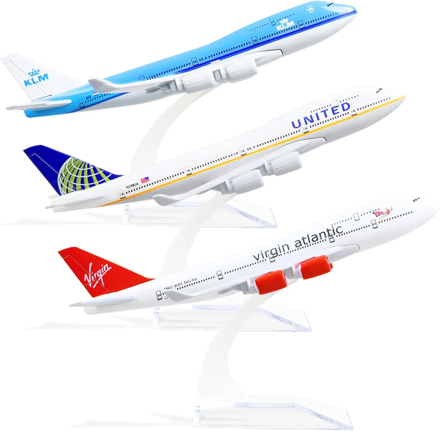 

1/400 16cm B747 Airplane Model with Stand United & KLM & VAA 3-Piece Alloy Plane Model For Display Collection or Toy Gift