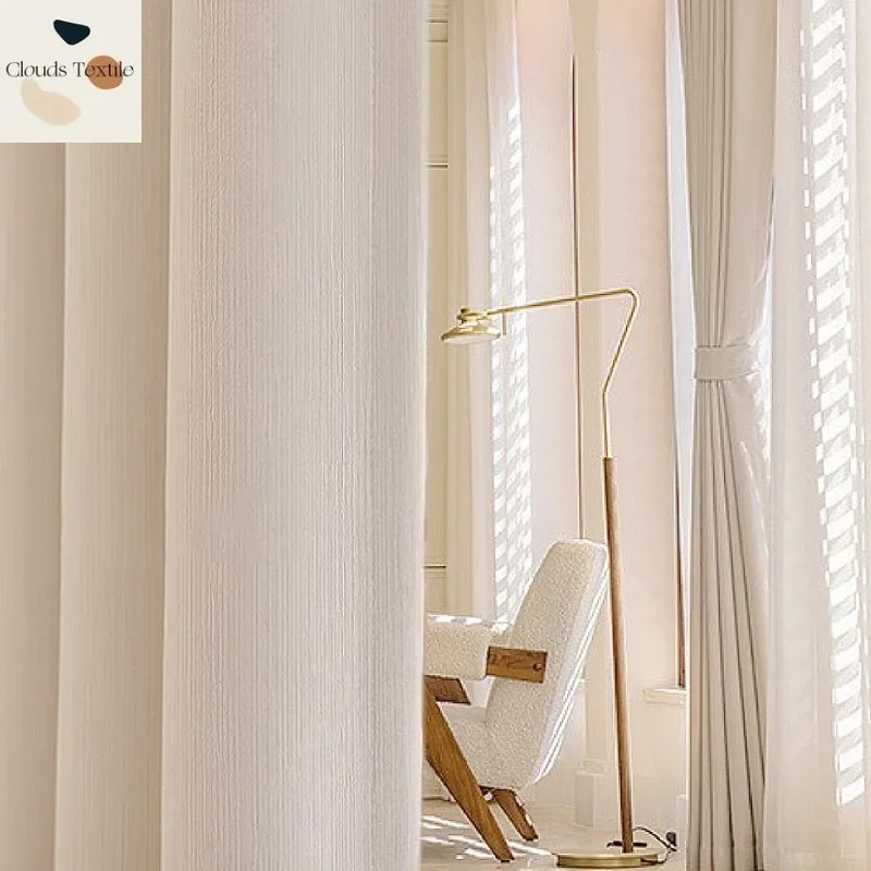 

French Light Luxury Japanese Curtains for Living Dining Room Bedroom Blackout Milk Tea Curtains