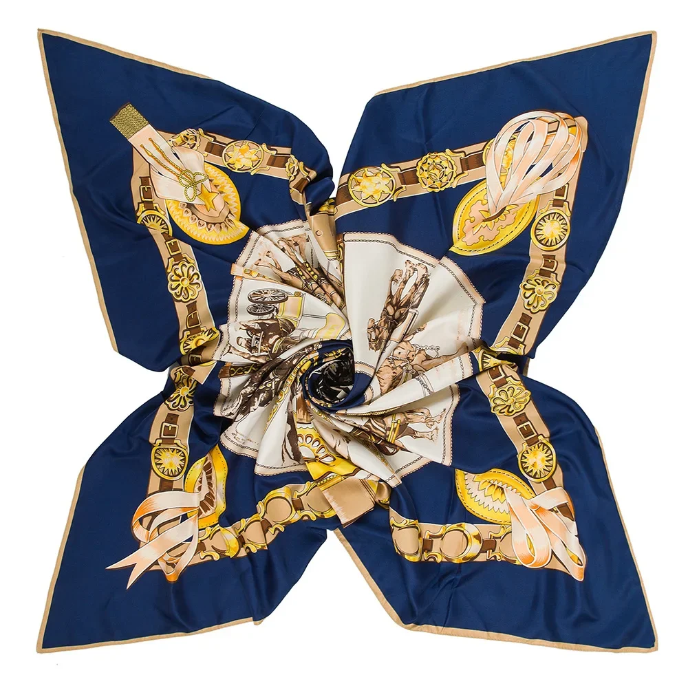 

French Warhorse Metal Chain Scarf 130cm Women Square Shawl Keep Warm Four Seasons Sun Protection Lightweight Travel Present Gift