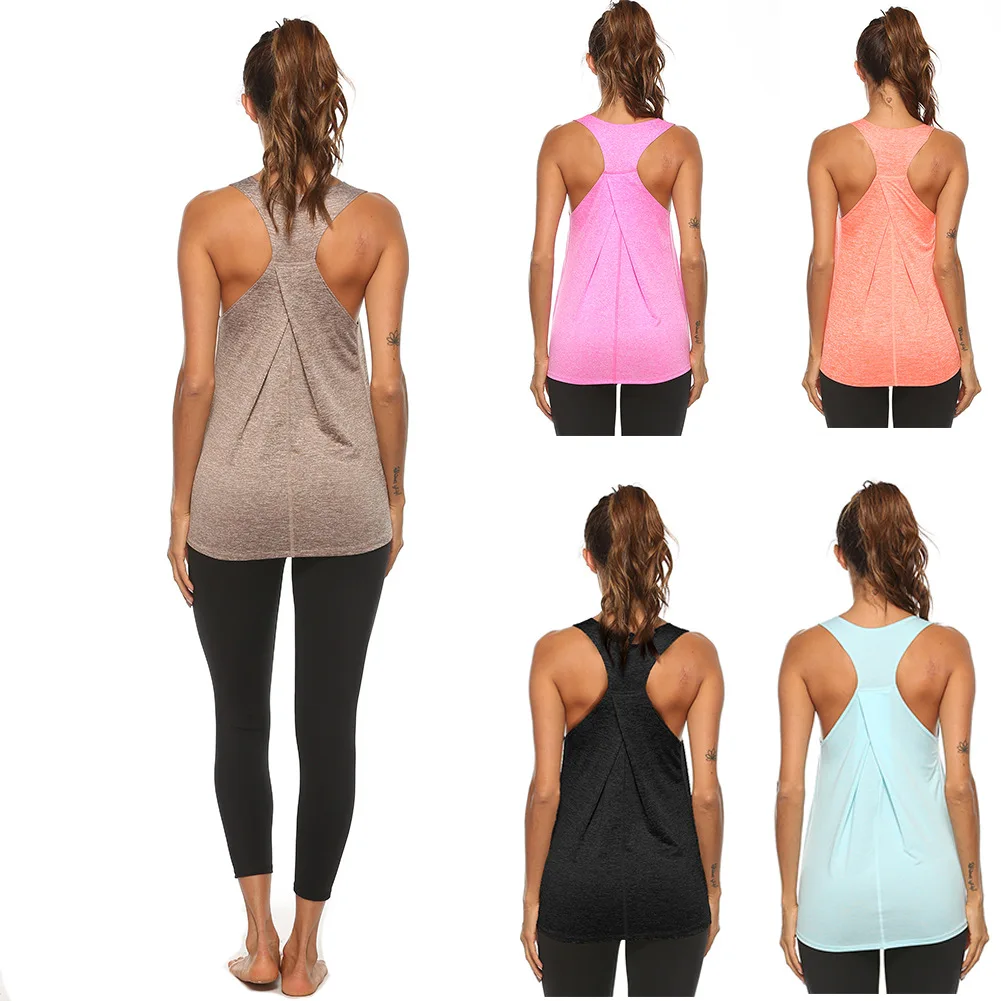VEQSKING Plus Size Yoga Top Women Quick Dry GymTank Top Running Sports Vest Sleeveless Fitness Crop Top Workout Racer Back Shirt image 6