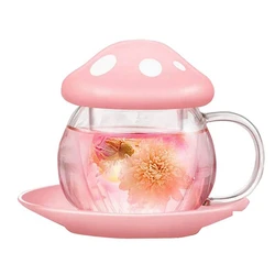 290Ml Mushroom Glass Coffee Mug With Ceramic Cup Holder Reheatable Milk Cup Afternoon Flower Tea Cup With Glass Filter