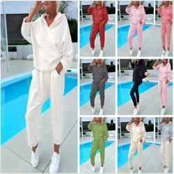 Women Casual Sports Two Piece Set Loose Suit Autumn Tracksuit Hoodie Long Sleeves Pullover Top Elastic Waist Pencil Pants Sets