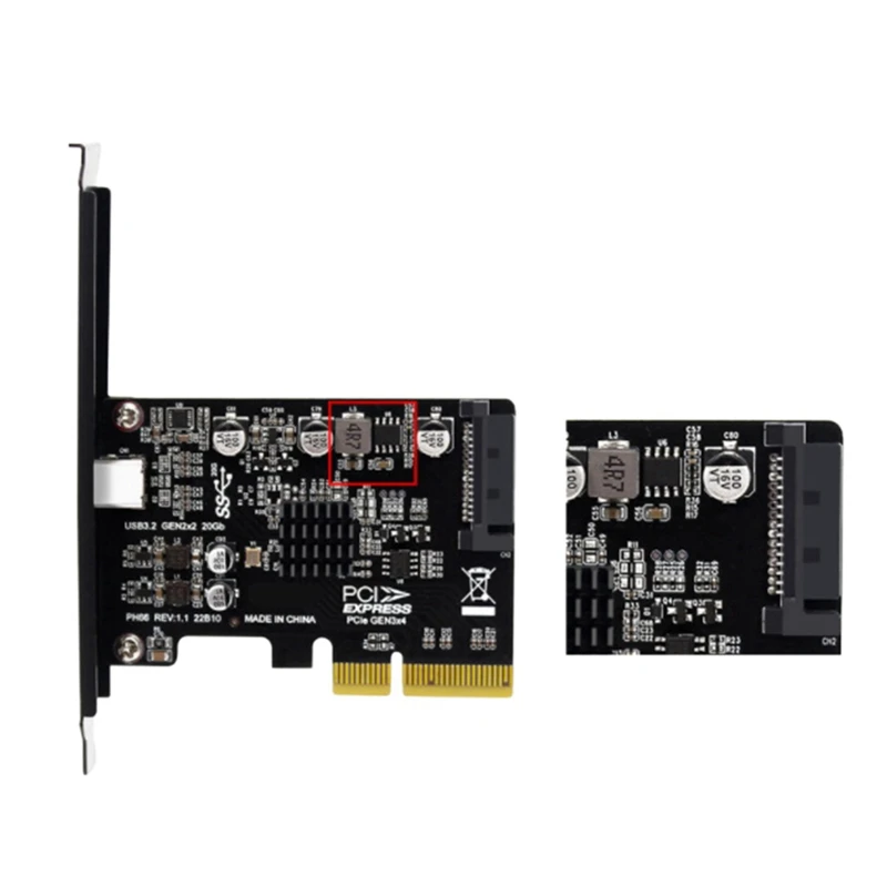 PCIE To Type C USB3.2 Expansion Card PCI Express X4 To Typec Gen2x2 20Gbps Drive Free Adapter Card For PC Desktop