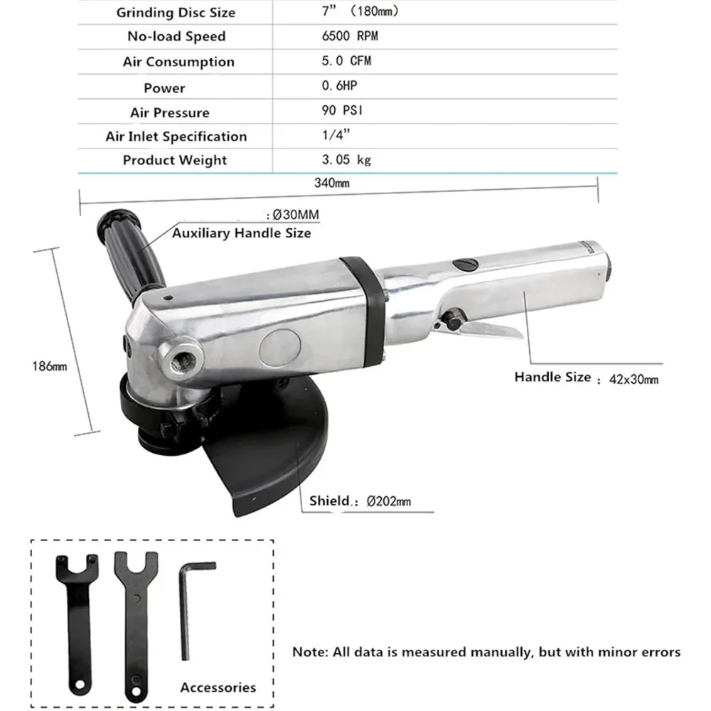 High-Speed 7 Inch Pneumatic Angle Grinder Disc Polished for Precision Machine Polishing and Cutting Operations