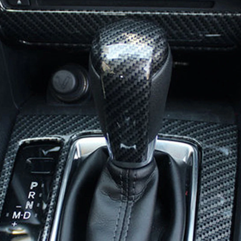 Car Carbon Fiber Look Silver Gear Head Shift Knob Sticker Trim Handle Cover Accessories for Mazda 2 6 3 CX-3 CX-5 KF CX-8 CX-9