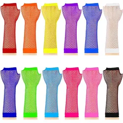 Fingerless Neon Fishnet Gloves Nylon Fingerless Elastic Stretch Funky Retro Mesh Wrist Gloves for Women and Girls 80s 90s Party