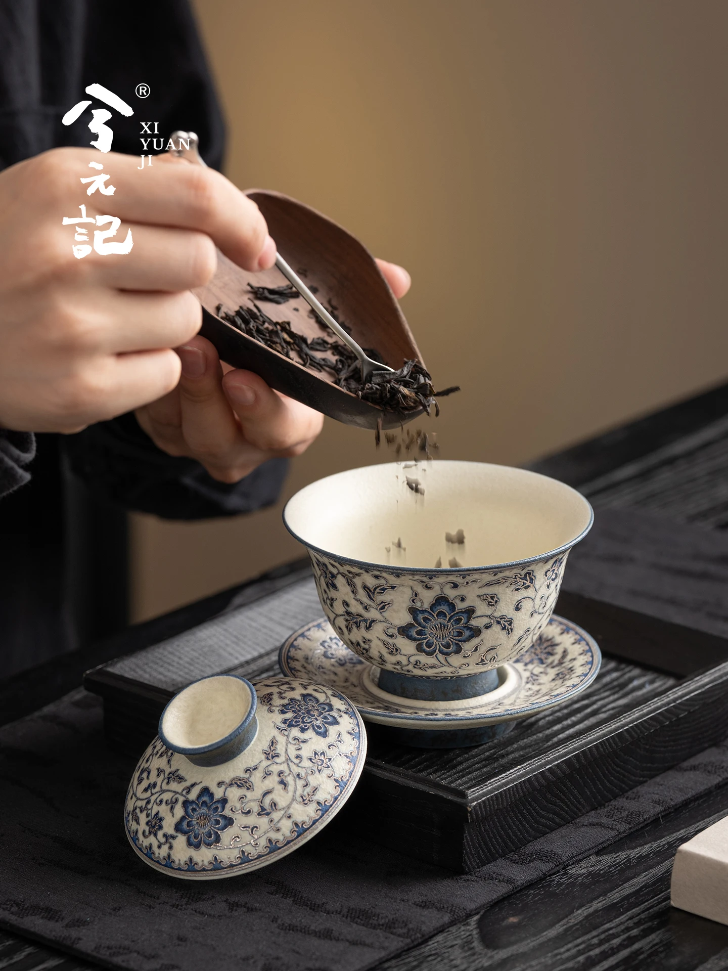 Blue and White Interlock Branch Sancai Gaiwan Tea Cup Single High-End Silver Bowl with Lid Making Kung Fu Teaware
