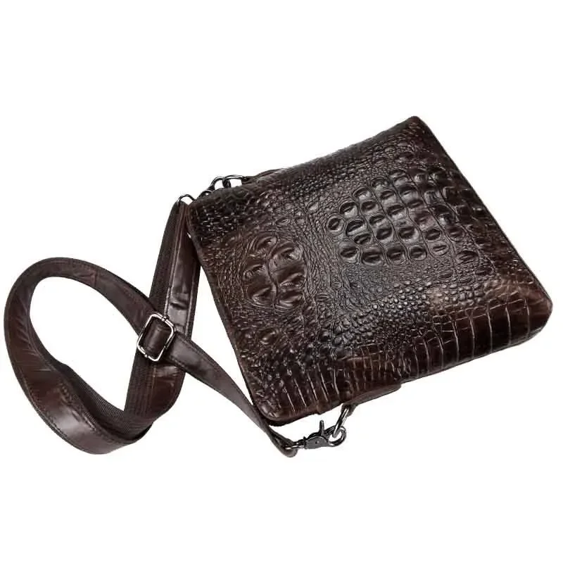 NEW Men's High Quality Genuine Leather Messenger Bag Alligator Retro Fashion Travel Man Head Layer Cowhide Shoulder Bags Handba