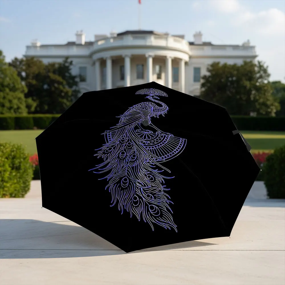 Elegant Peacock Line Art Design Umbrella Compact Fashion Folding Umbrella for Daily Use, Christmas Gift