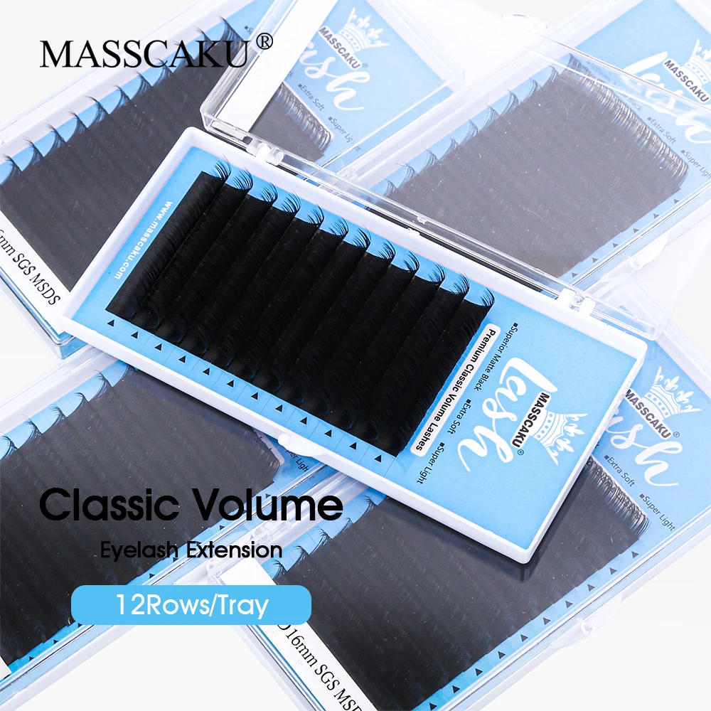 

MASSCAKU Wholesale C D Curl Individual Synthetic Mink Eyelash Extensions 8-15mm Mixed Length Regular Classic Volume Lashes Trays