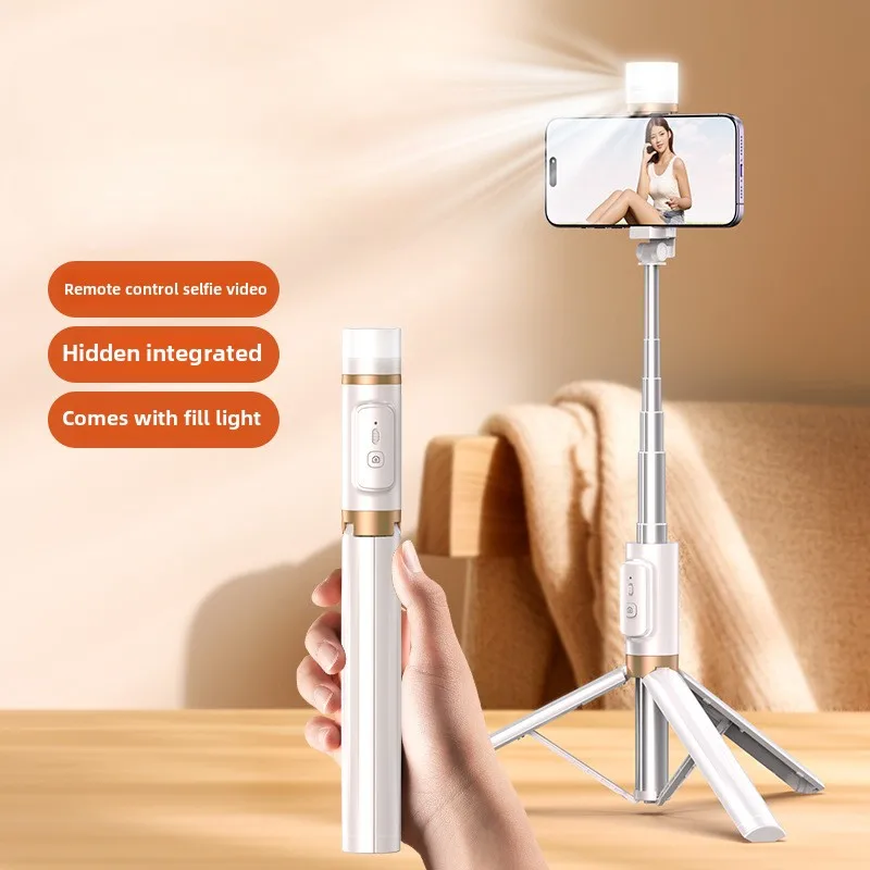 Outdoor Travel Portable Mobile Phone Stand with Bluetooth Selfie Stick and Fill Light for Photography and Video Live Streaming