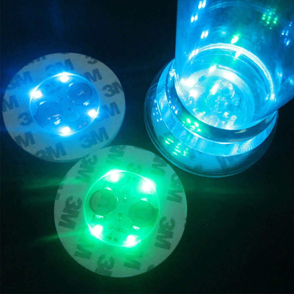 15-2pcs 4leds Glow Bottle Stickers Lights 6cm LED Coaster Lamps for Xmas Bar KTV Wedding Party Cocktail Drink Cups Vase Decor