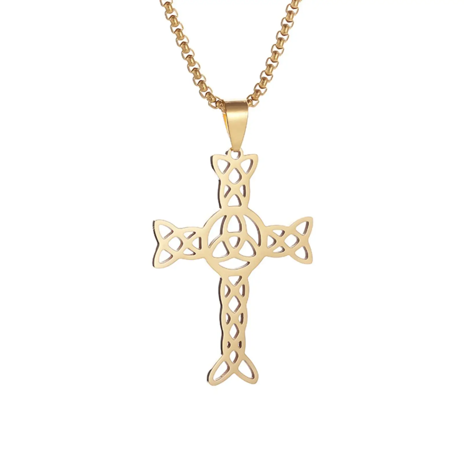 Edelstahl-Halskette mit keltischem Knoten-Kreuz-Anhänger, Dreifachknoten, irischem Knoten-Kreuz, Amulett, Schmuck, Geschenk für Männer und Frauen – Detail 1