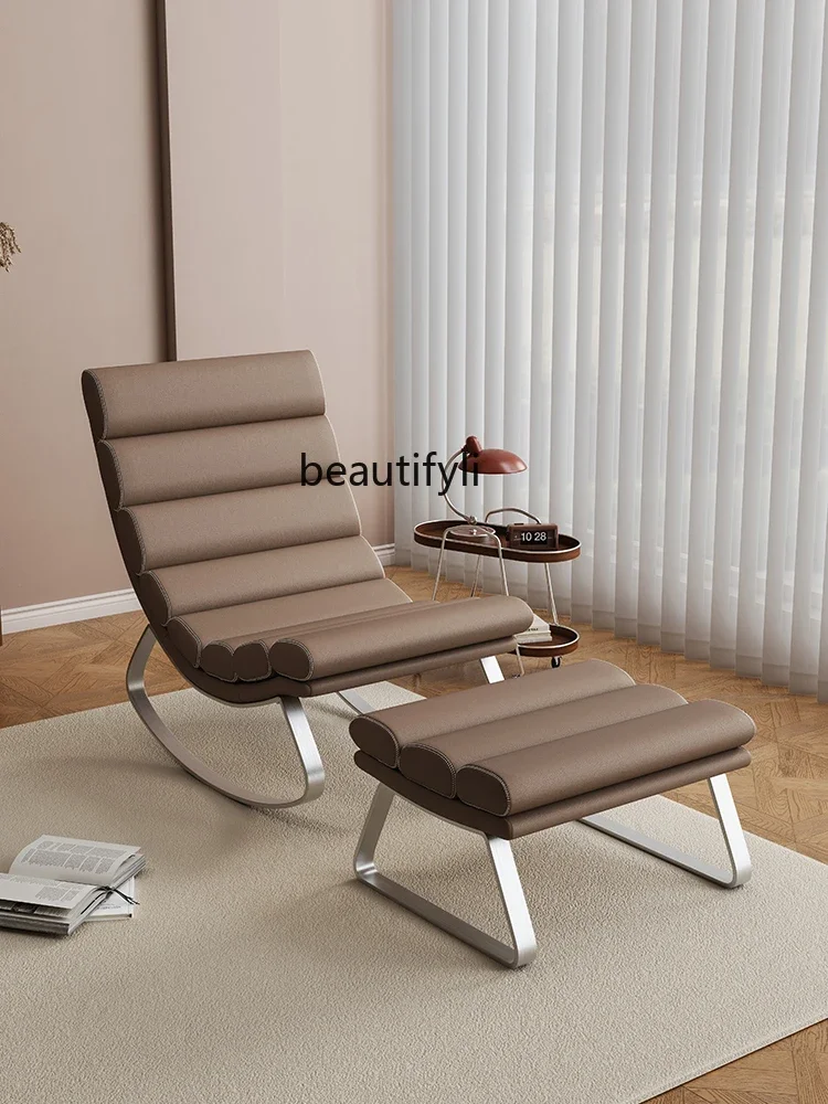 Rocking chair Chinese lazy sofa recliner environmentally friendly leather rocking chair, household balcony, leisure chair sofa