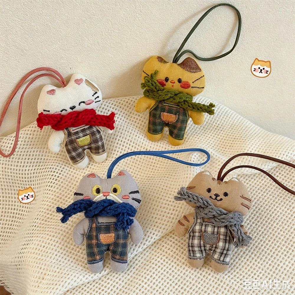 Wearing a scarf Kawaii Cat Keyring Pendant Mini Kitten Doll Bag Charms Pendant Animal Phone Charm Girl Student Gift