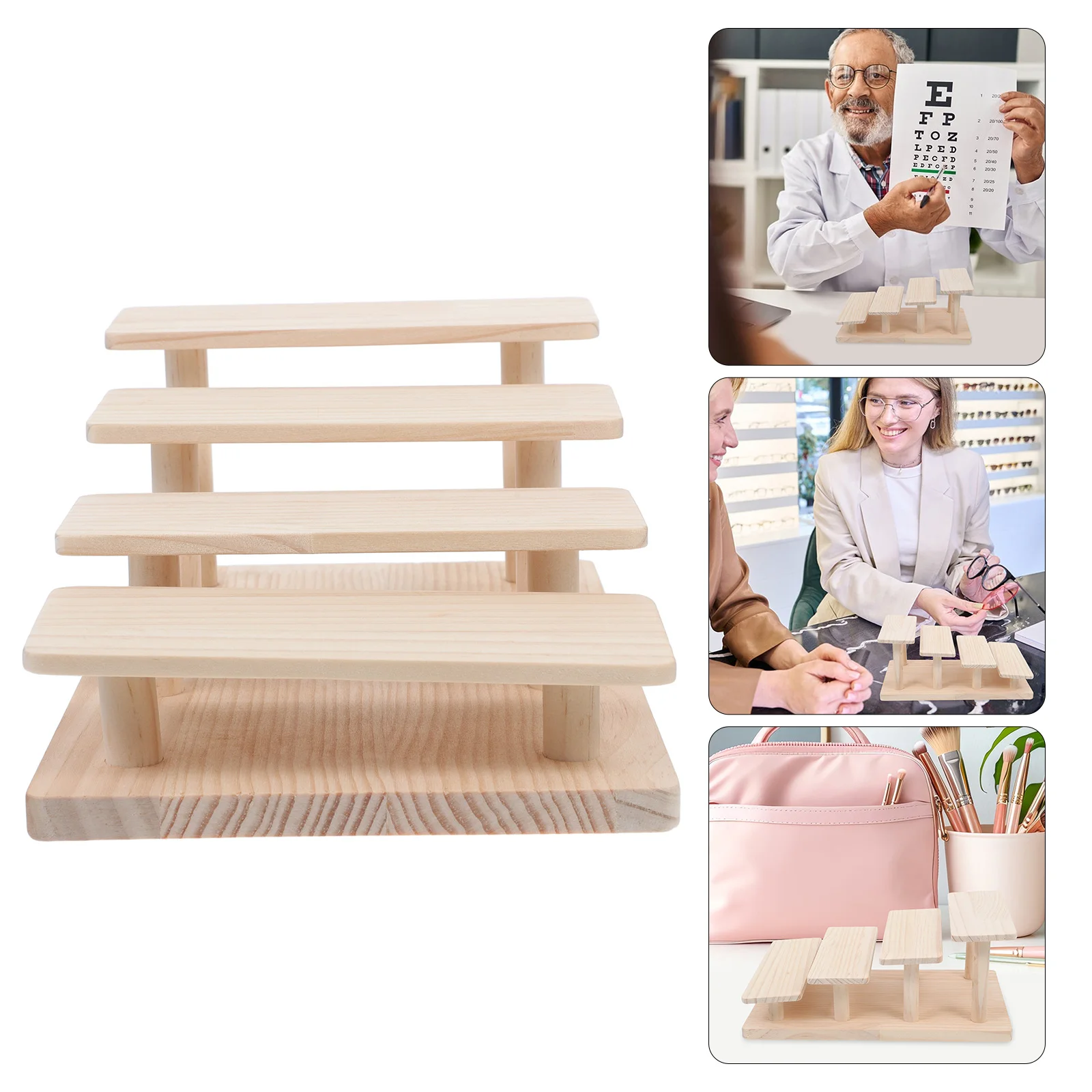 Espositore per occhiali in legno massello Scaffale per occhiali a 4 livelli Scaffale per occhiali da sole Organizzatore per negozi Supporto per struttura in vetro in legno