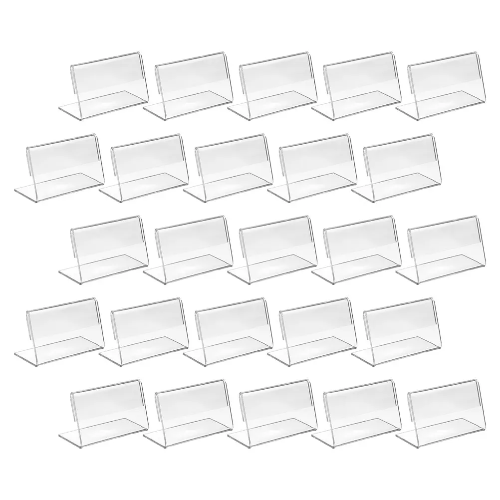 

30pcs L Shaped Acrylic Price Tags Transparent Desk Card Holders Stable Design Easy Tag Replacement for Store Display File Folder