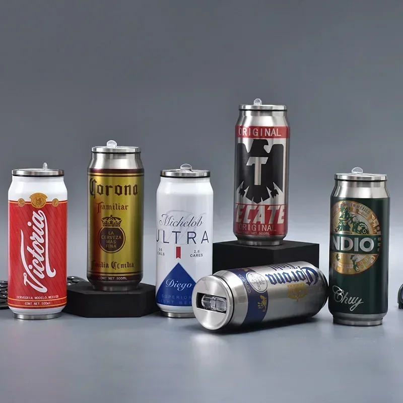 1 قطعة 500 مللي الترمس مع القش 304 بيرة ستانلس ستيل زجاجة كولا يمكن الترمس الفقرة مقهى البيرة الباردة حارس المنزل المطبخ درينكوير