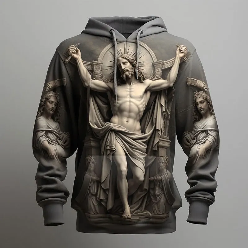 

3D Christ Jesus Printed Men's Hoodies Vintage Cool Long Sleeve Hooded Sweatshirts Autumn Winter Daily Casual Breathable Clothing