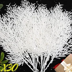 10/30PCS White Artificial Pine Needles DIY Wreath Christmas Tree Fake Plants Ornaments Home Garden New Year Party Decor Supply