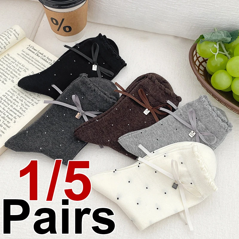 1/5 Paar Schleifensocken aus Satinband, Damen-Mid-Tube-Socken, koreanischer süßer Stil, weich, bequem, für alle Jahreszeiten, lässige Socken