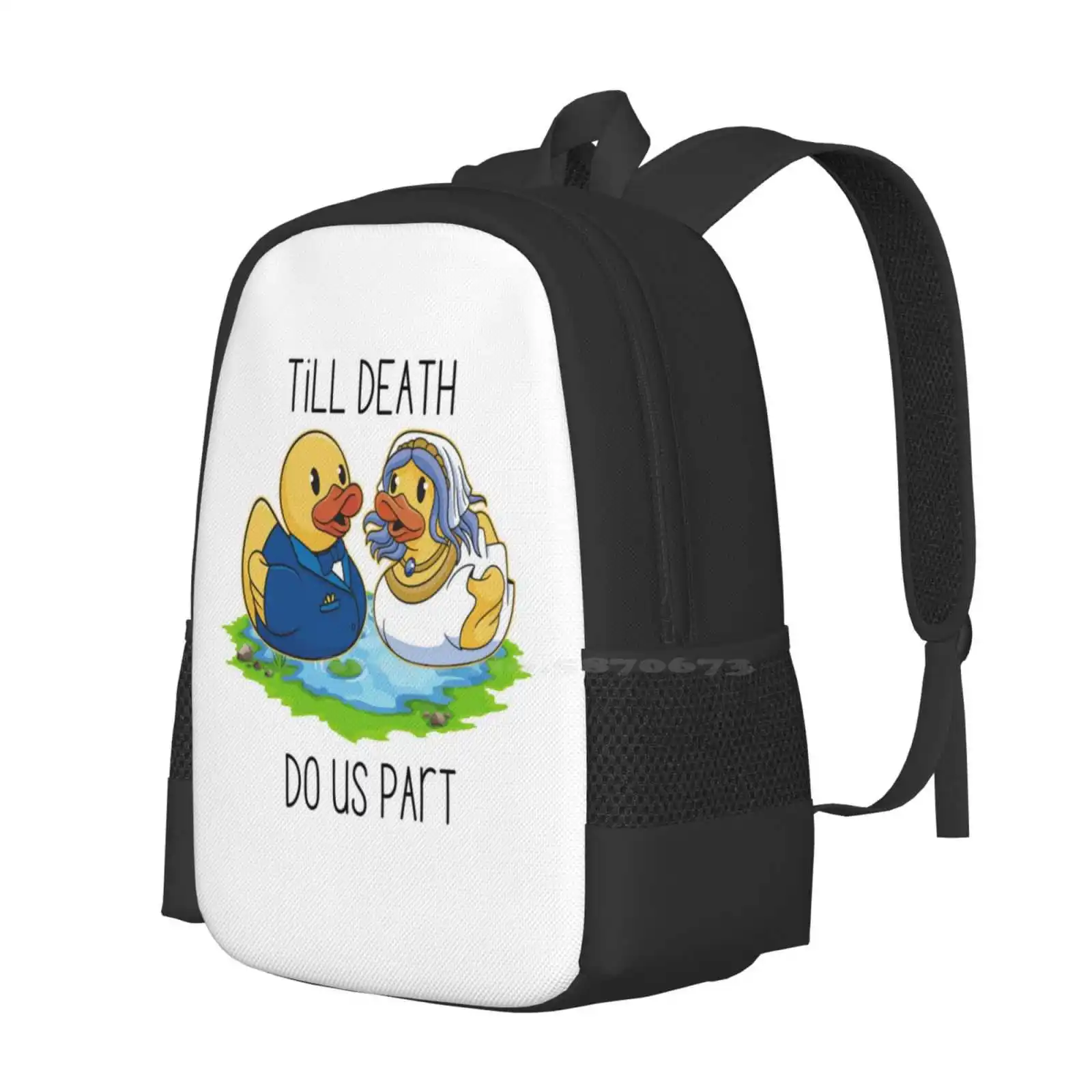 Till Death Do Us Part Hot Sale Schoolbag Backpack Fashion Bags Till Death Do Us Part Bride Groom Rubber Duck Yellow Duck Funny