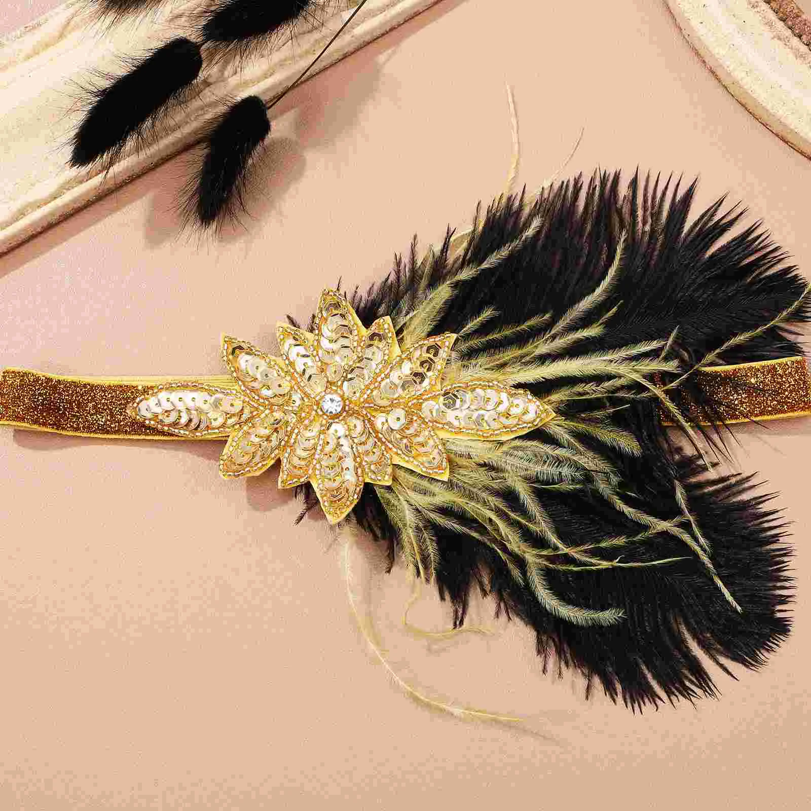 Accessories Clothing Miss Bride Gold Headband Bling Rhinestone Bands Feather Sequin