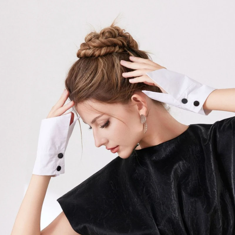 

Background Nail Pictures White Button Decorative Fake Shirt Cuffs Detachable Hand Sleeves Nail Showing Tools