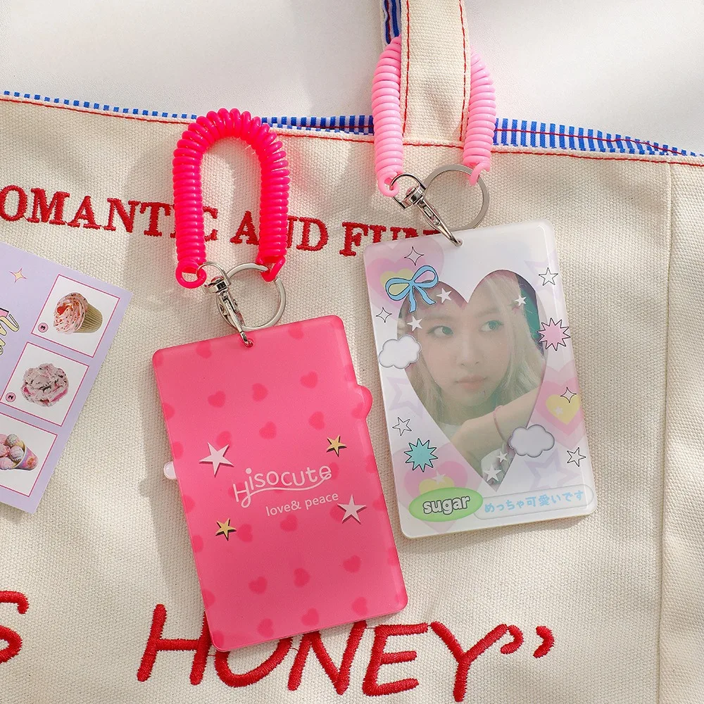 With Keychain Korean Style Card Holder Acrylic Card Case Student Card Cover Bungee Cord Candy Color ID Card Holders