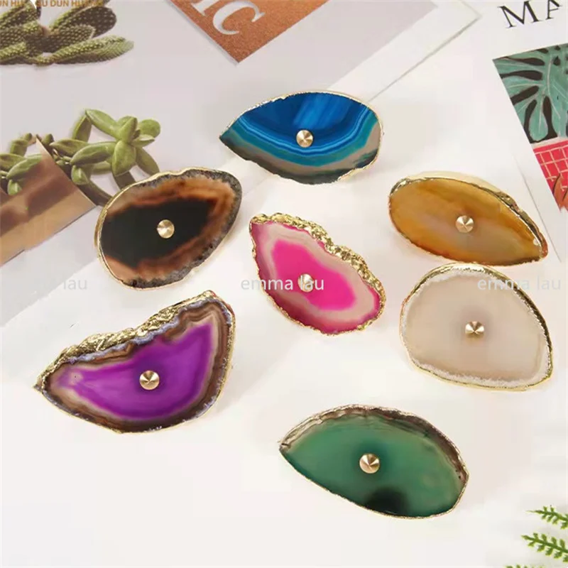 Nordic Agate Stone Knob and Handle Brass Single Hole Cabinet Door Knobs Home Furniture Decoration Cupboard Drawer Handles