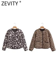 ZEVITY 2024 Women Vintage Animal Graffiti Print Cotton Jacket Female Chic Long Sleeve Breasted Casual Pockets Coat Tops CT7143