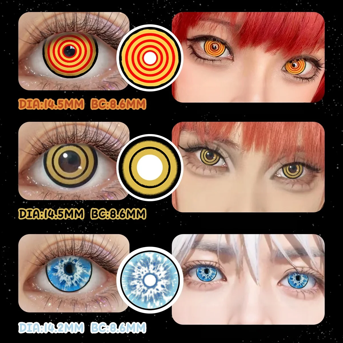 VISUASHOW Makima Anime Cosplay farbige Kontaktlinsen, 1 Paar, jährlich verwendbare Augenfarblinsen für CIEL'S Cos Accessoires