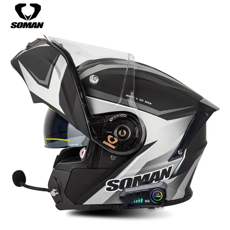 SOMAN Motorcycle Bluetooth Helmet with Dual Lenses Revealed Helmet Motorcycle Full Helmet 965 with M6 Bluetooth Headphone