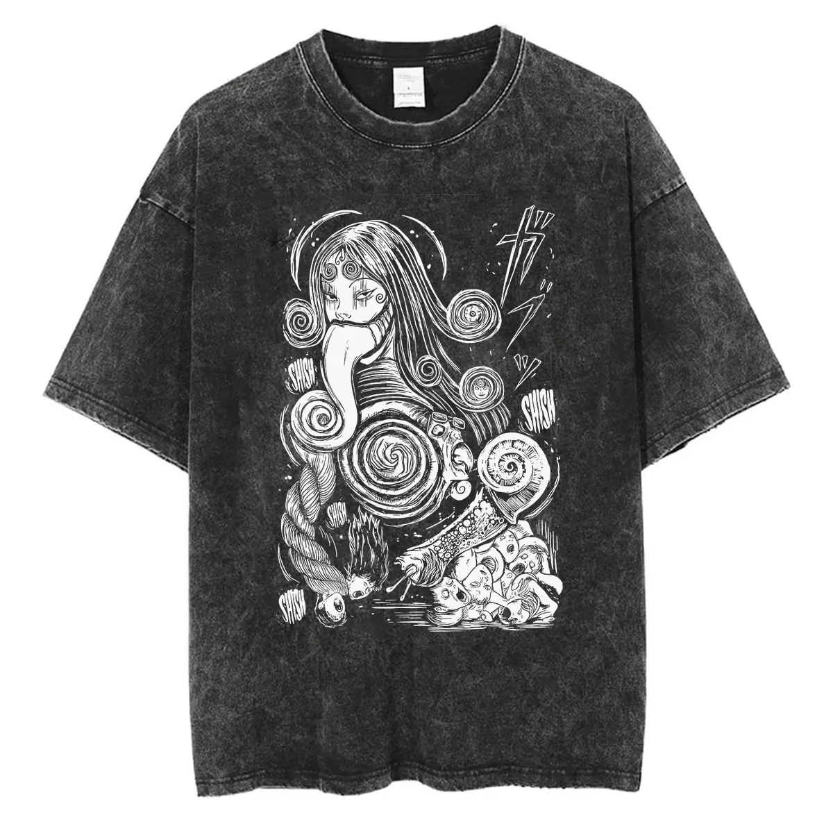 Japanese Horror Anime Tomie Junji Ito Vintage Washed T Shirt Men Women Harajuku High Quality Oversized Cotton T-shirt Streetwear
