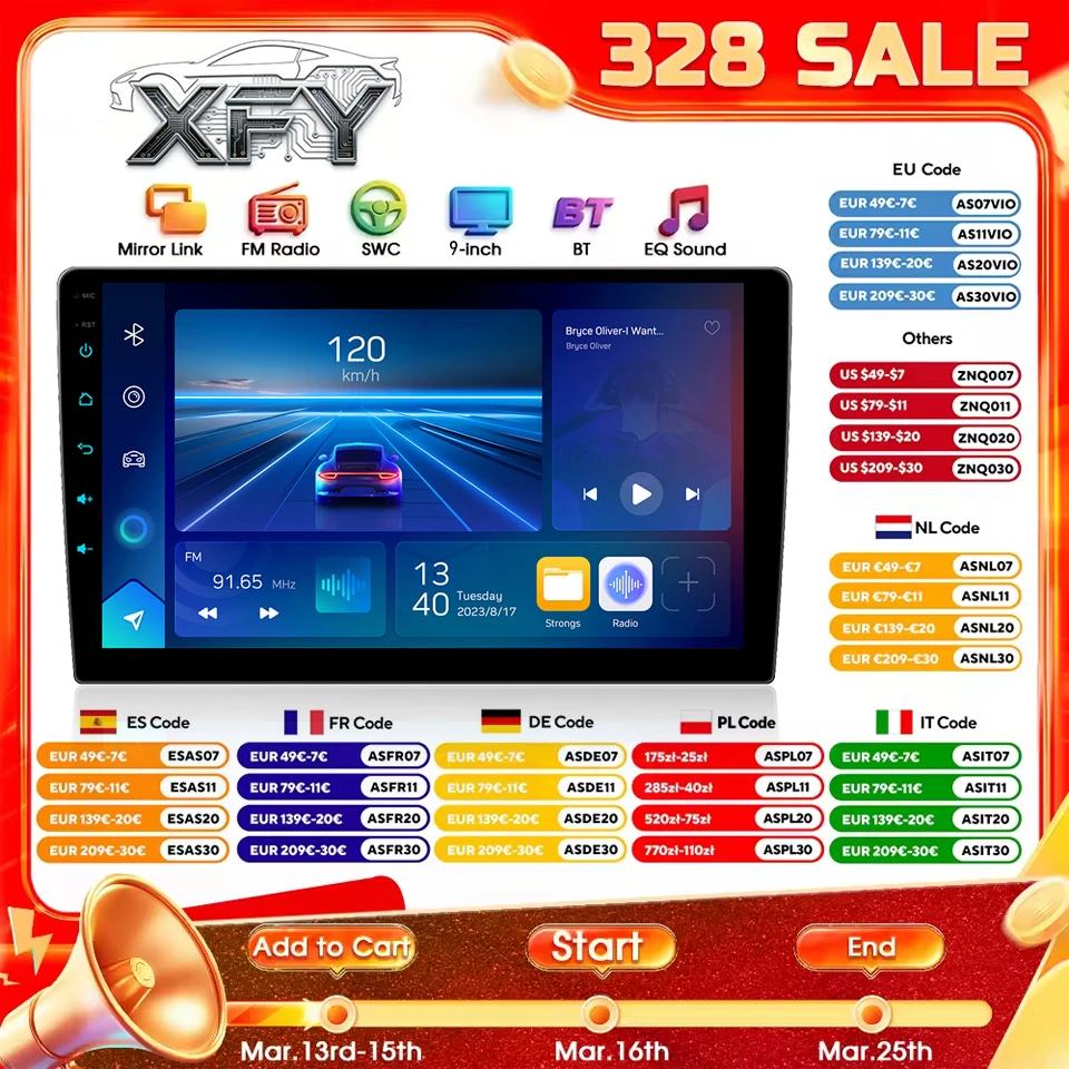 

Автомагнитола XFY NEW с GPS, Android Auto, CarPlay в стиле Tesla для Nissan, Hyundai, KIA, Toyota, Honda. Мультимедийный плеер с DSP для 9/10-дюймовых экранов.